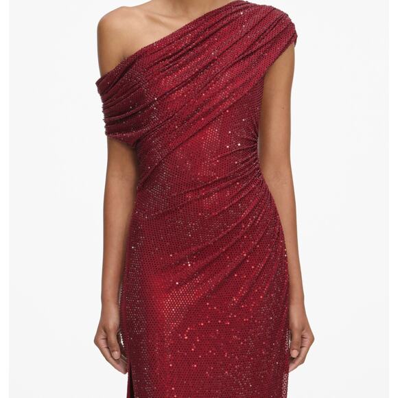 Self-Portrait Burgundy Rhinestone Drape Midi Dress US 2 - Picture 4 of 12